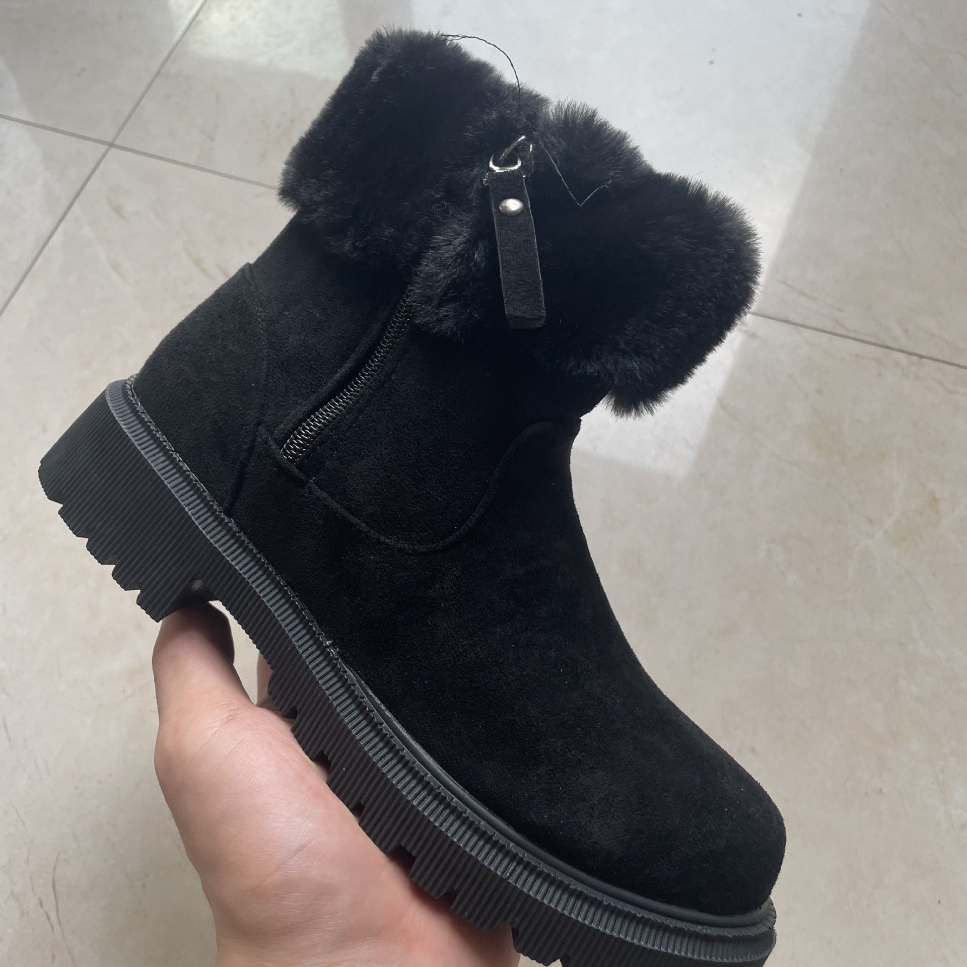 Warm Plush Winter Boots – Side-Zipper Low-Heeled Snow Shoes