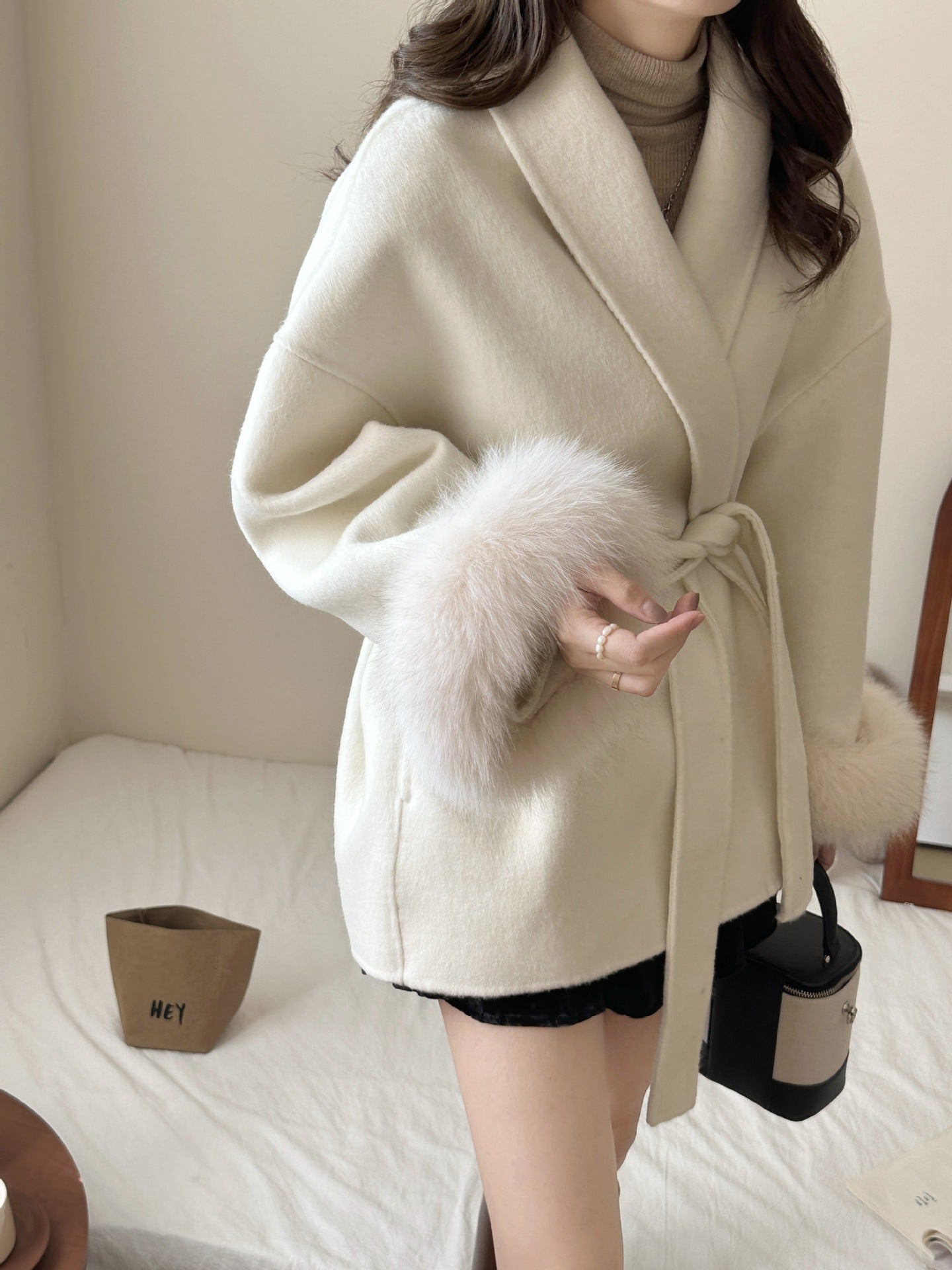 Reversible Cashmere Coat with Tie-Front Detail