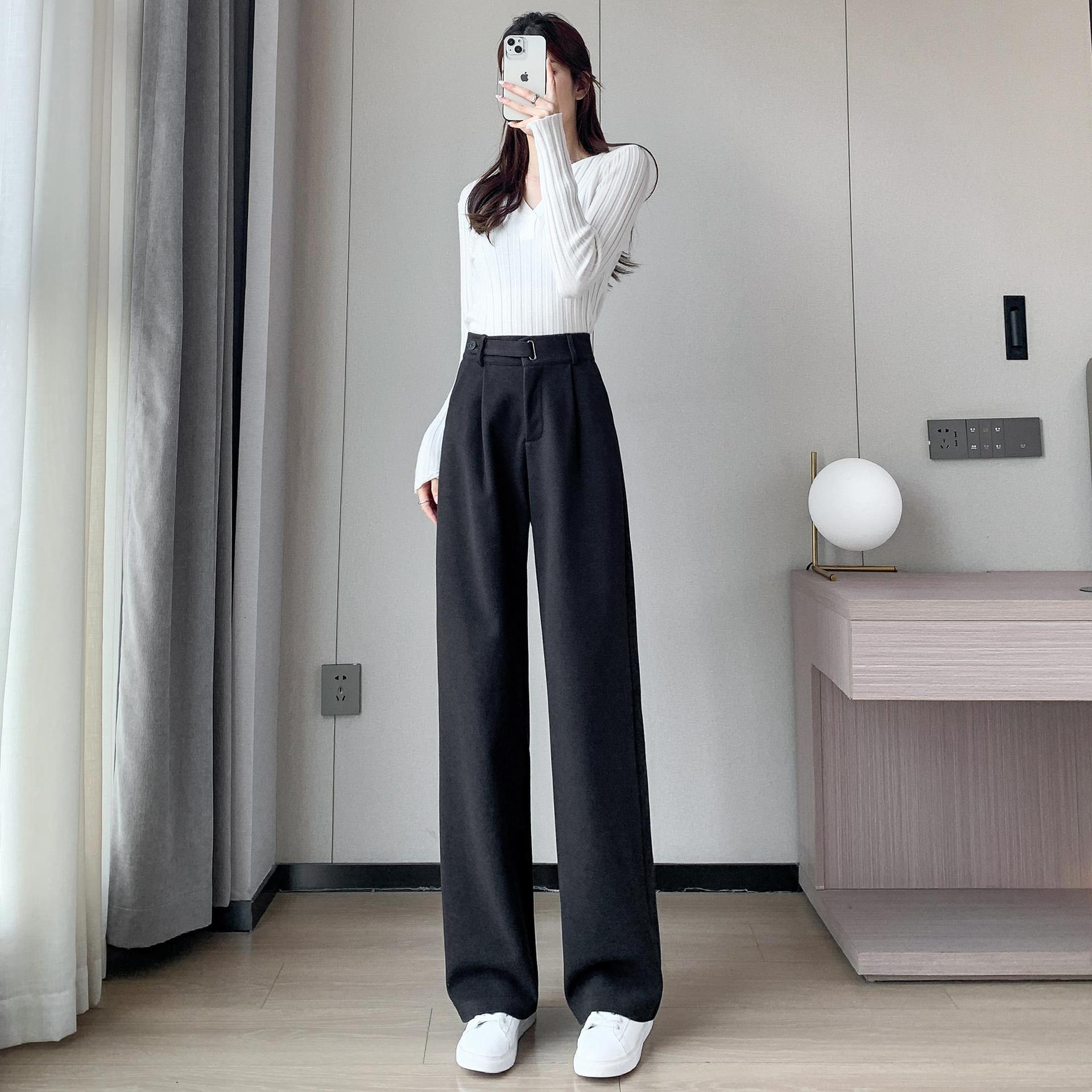 women wool straight leg pants loose casual trousers