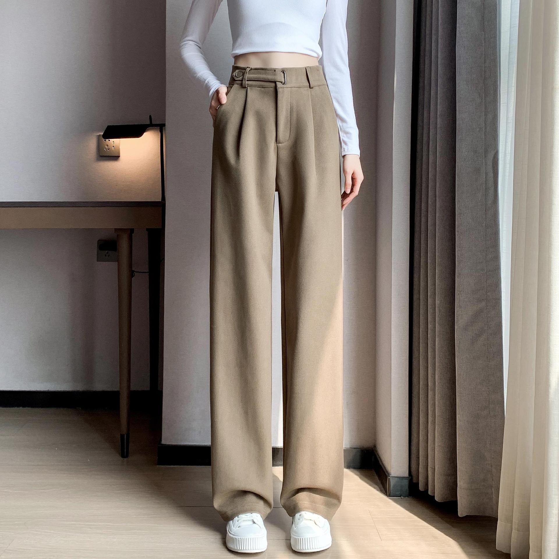 women wool straight leg pants loose casual trousers