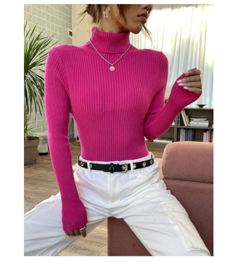 women high neck sweater knitted pullover top
