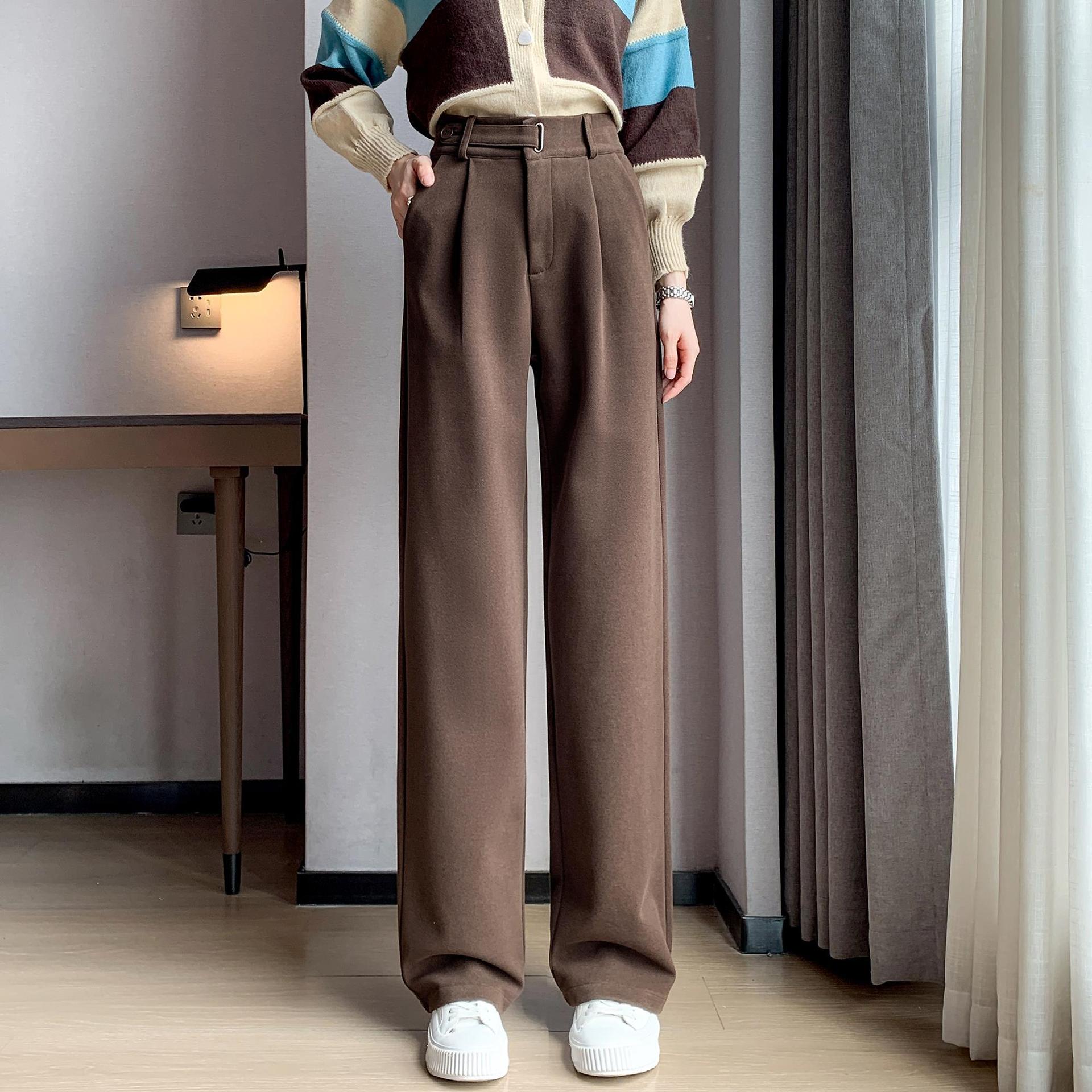 women wool straight leg pants loose casual trousers