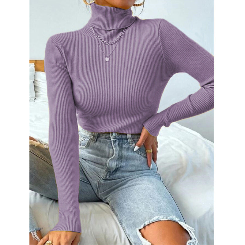 women high neck sweater knitted pullover top