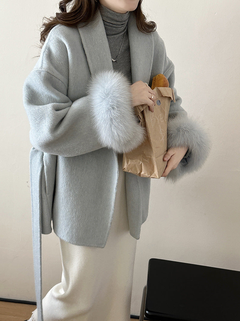 Reversible Cashmere Coat with Tie-Front Detail
