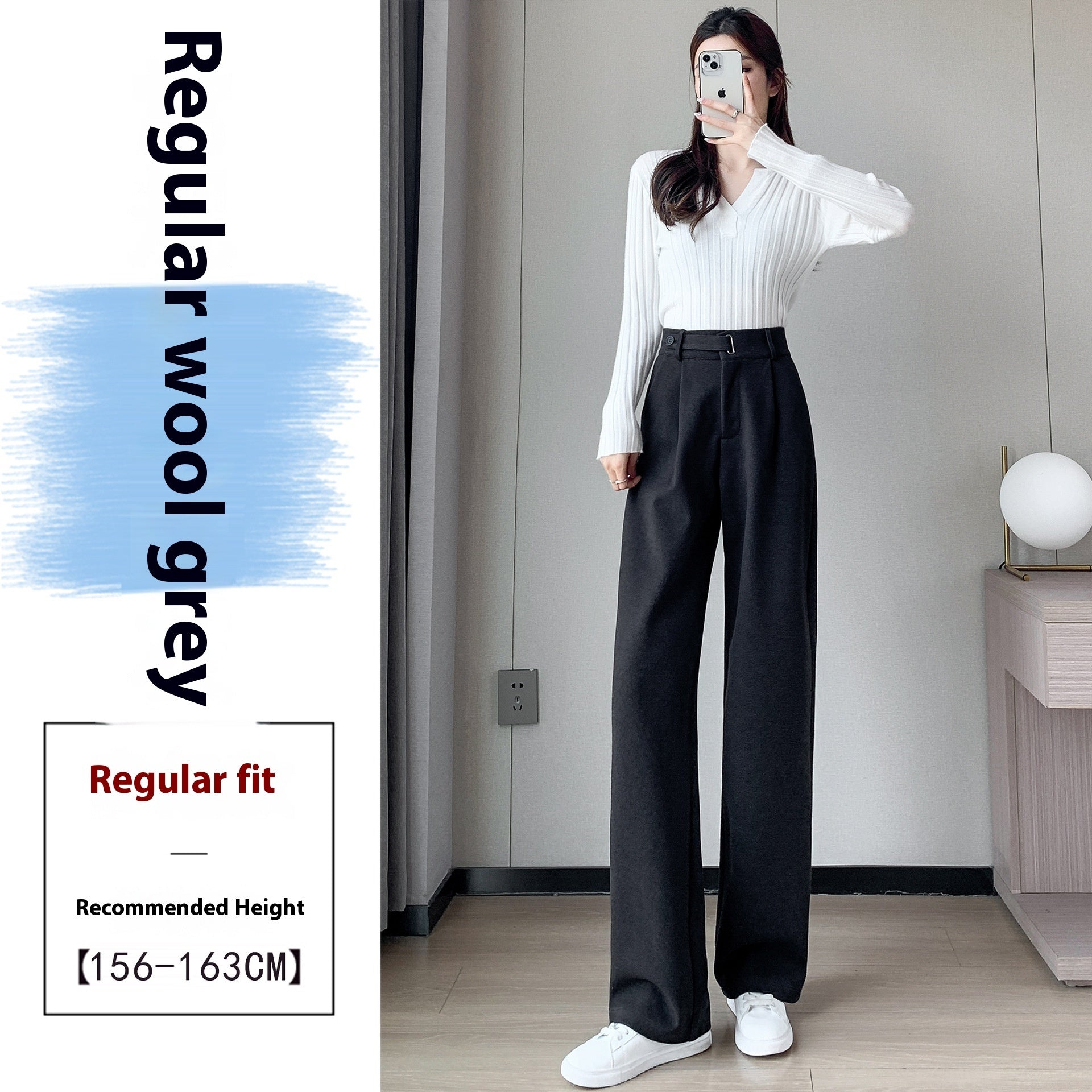 women wool straight leg pants loose casual trousers