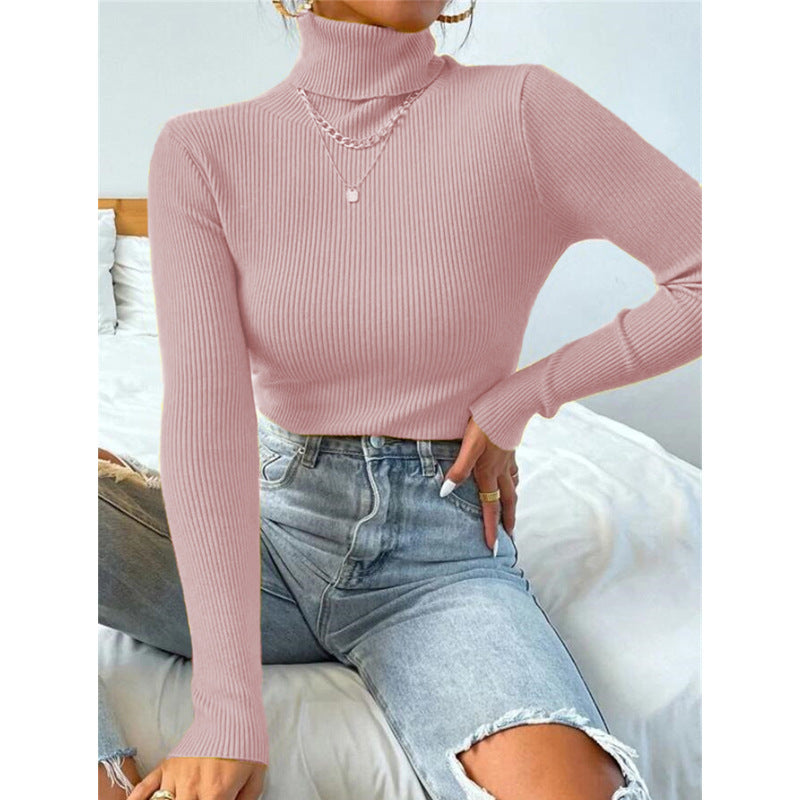women high neck sweater knitted pullover top