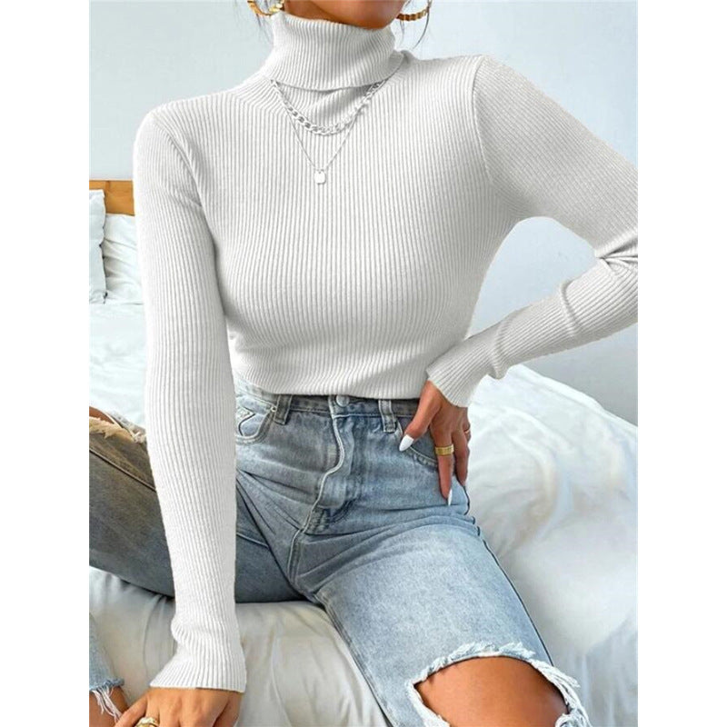 women high neck sweater knitted pullover top