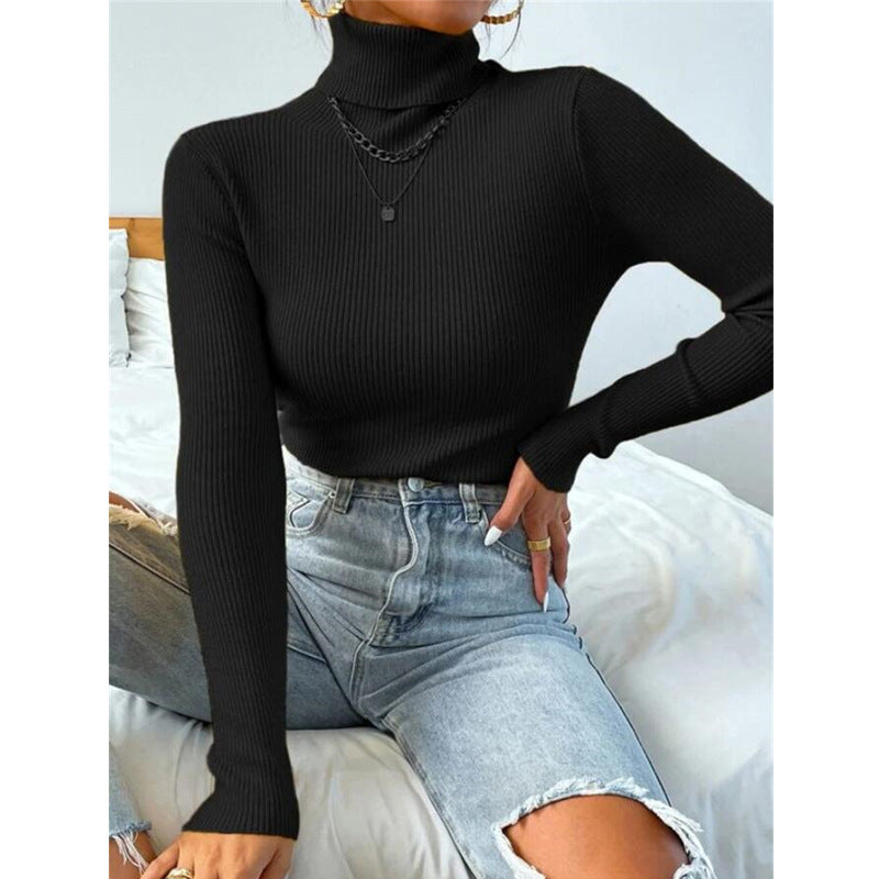women high neck sweater knitted pullover top
