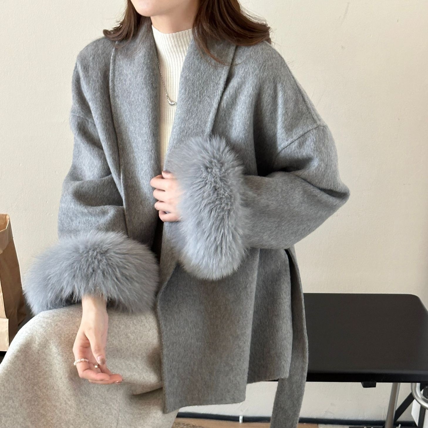 Reversible Cashmere Coat with Tie-Front Detail