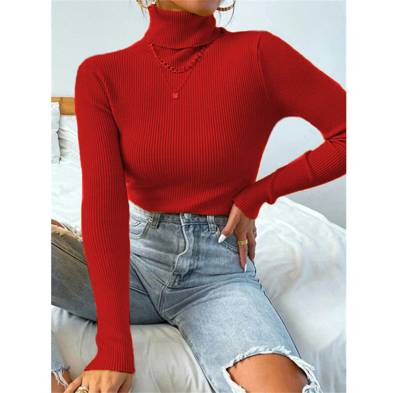 women high neck sweater knitted pullover top