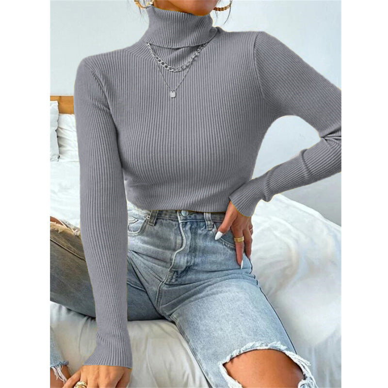 women high neck sweater knitted pullover top