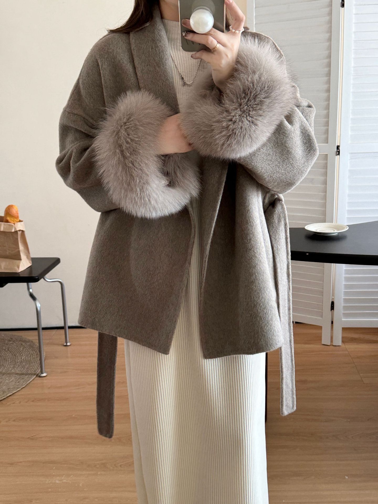 Reversible Cashmere Coat with Tie-Front Detail
