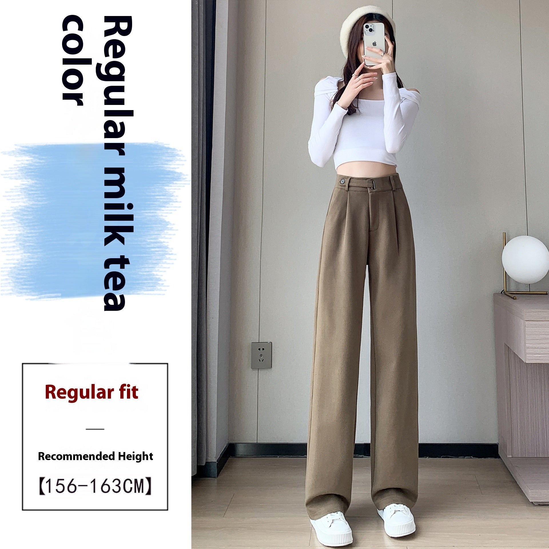 women wool straight leg pants loose casual trousers