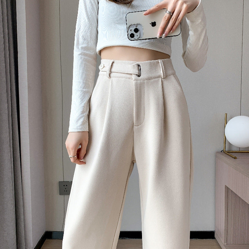 women wool straight leg pants loose casual trousers