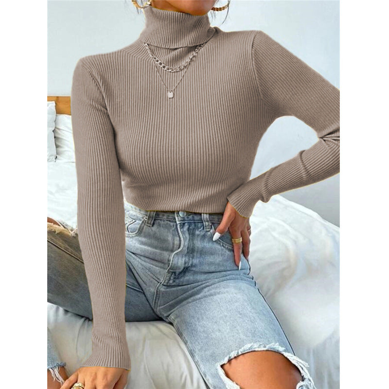 women high neck sweater knitted pullover top
