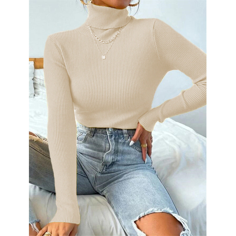 women high neck sweater knitted pullover top