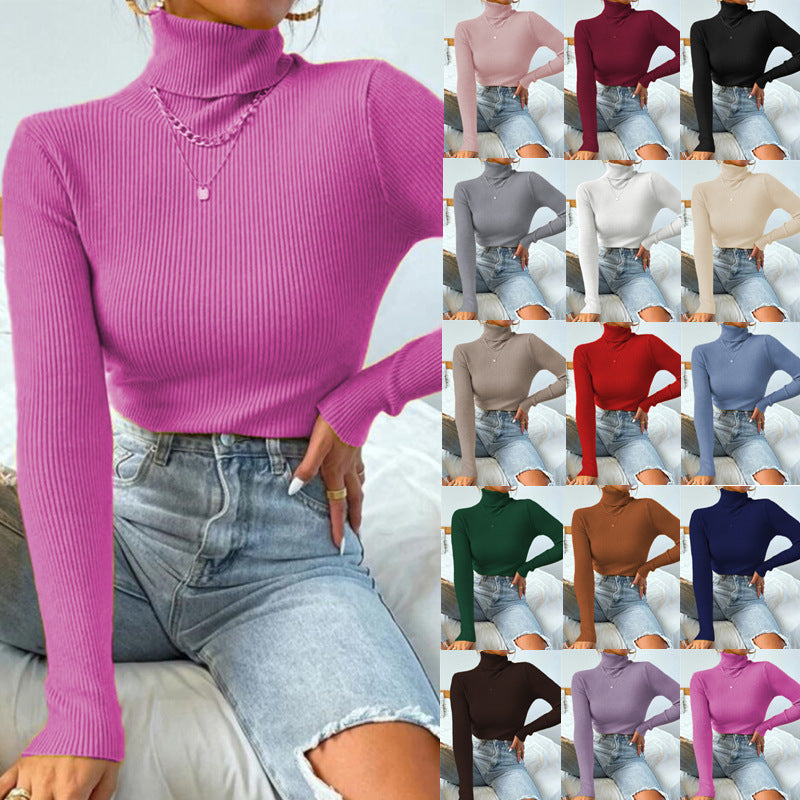 women high neck sweater knitted pullover top